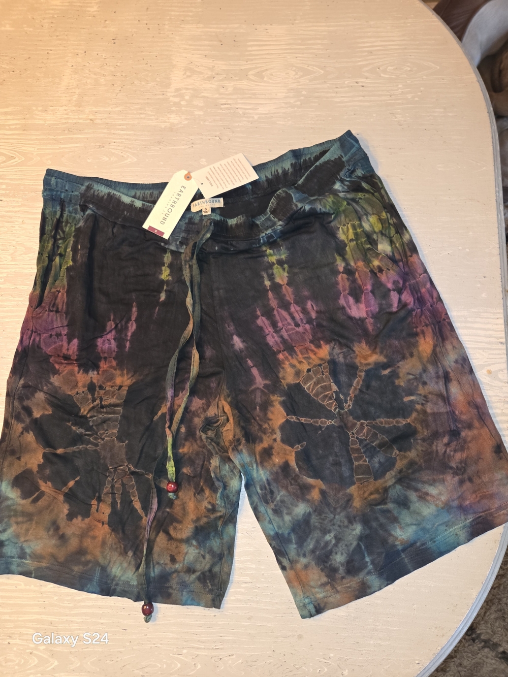 EARTHBOUND Teal and Navy Tie-Dye Drawstring Shorts Sz S New Mens
